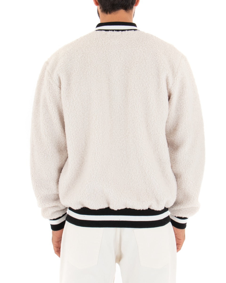 Giubbotto Uomo Giacca College Teddy Tinta Unita Panna GIOSAL-G2738A
