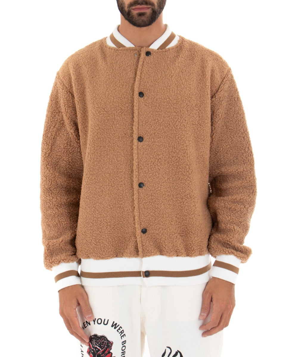 Giubbotto Uomo Giacca College Teddy Bicolore Camel Casual GIOSAL-G2740A