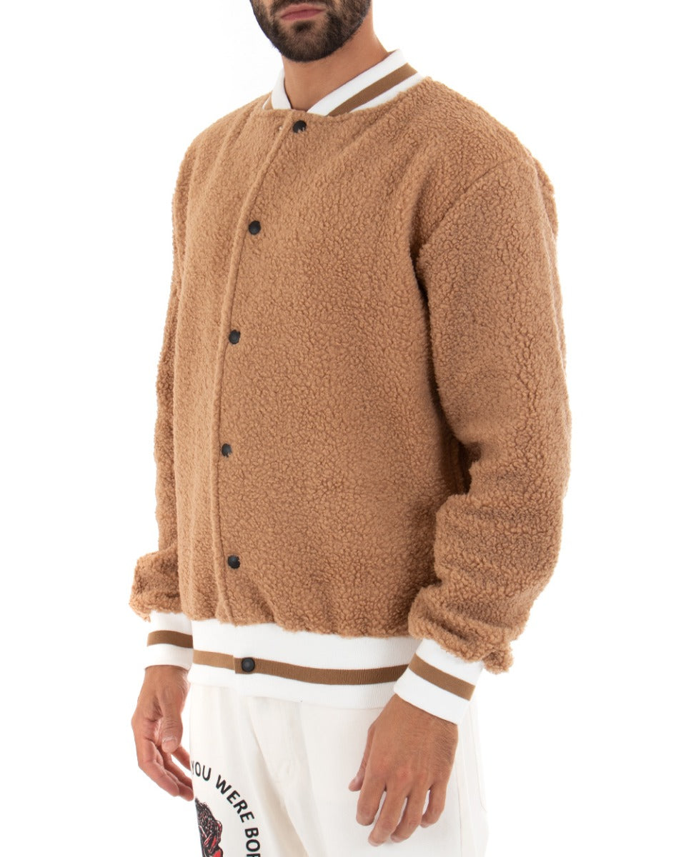 Giubbotto Uomo Giacca College Teddy Bicolore Camel Casual GIOSAL-G2740A