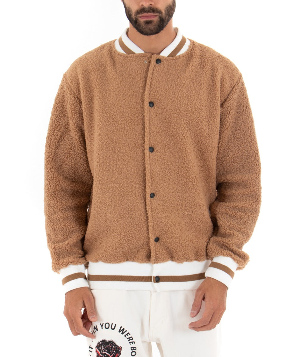 Giubbotto Uomo Giacca College Teddy Bicolore Camel Casual GIOSAL-G2740A
