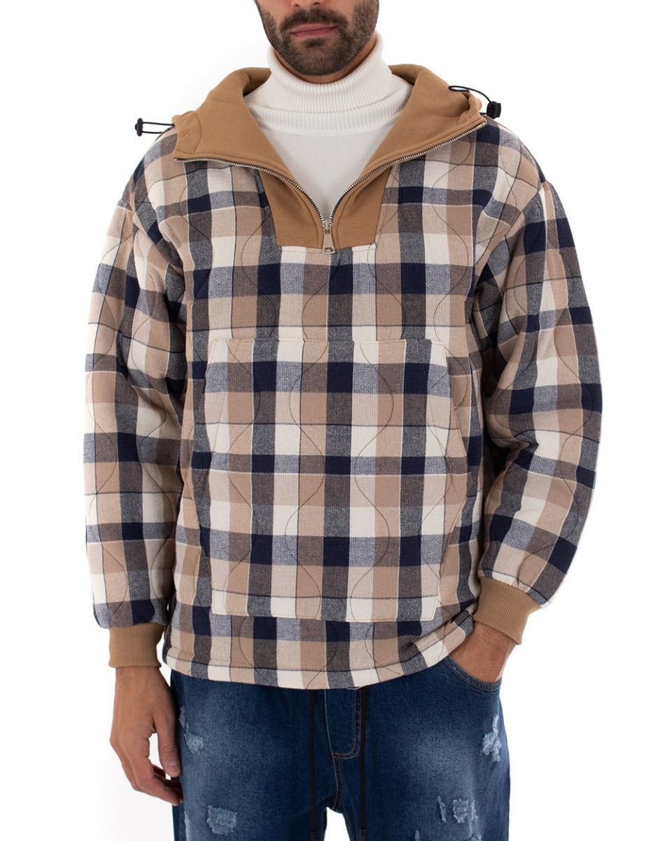 Giubbotto Uomo Giacca Felpa Con Cappuccio Fantasia Scozzese GIOSAL-G2754A