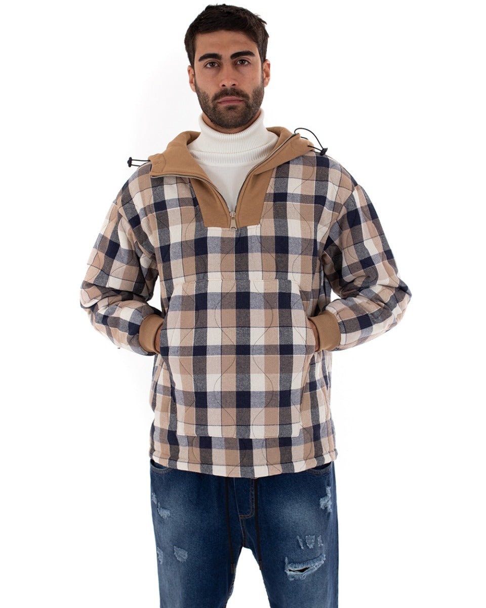 Giubbotto Uomo Giacca Felpa Con Cappuccio Fantasia Scozzese GIOSAL-G2754A