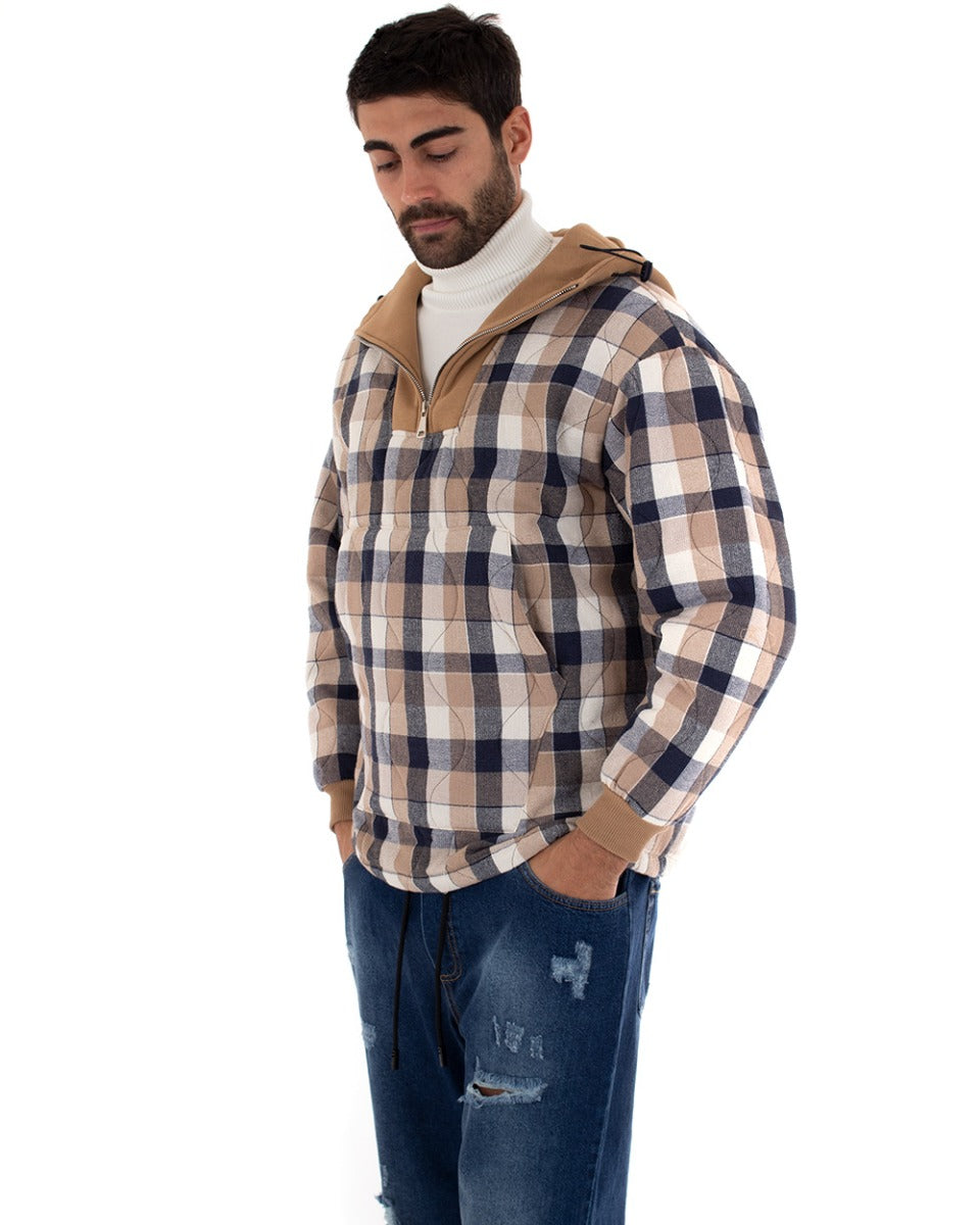 Giubbotto Uomo Giacca Felpa Con Cappuccio Fantasia Scozzese GIOSAL-G2754A