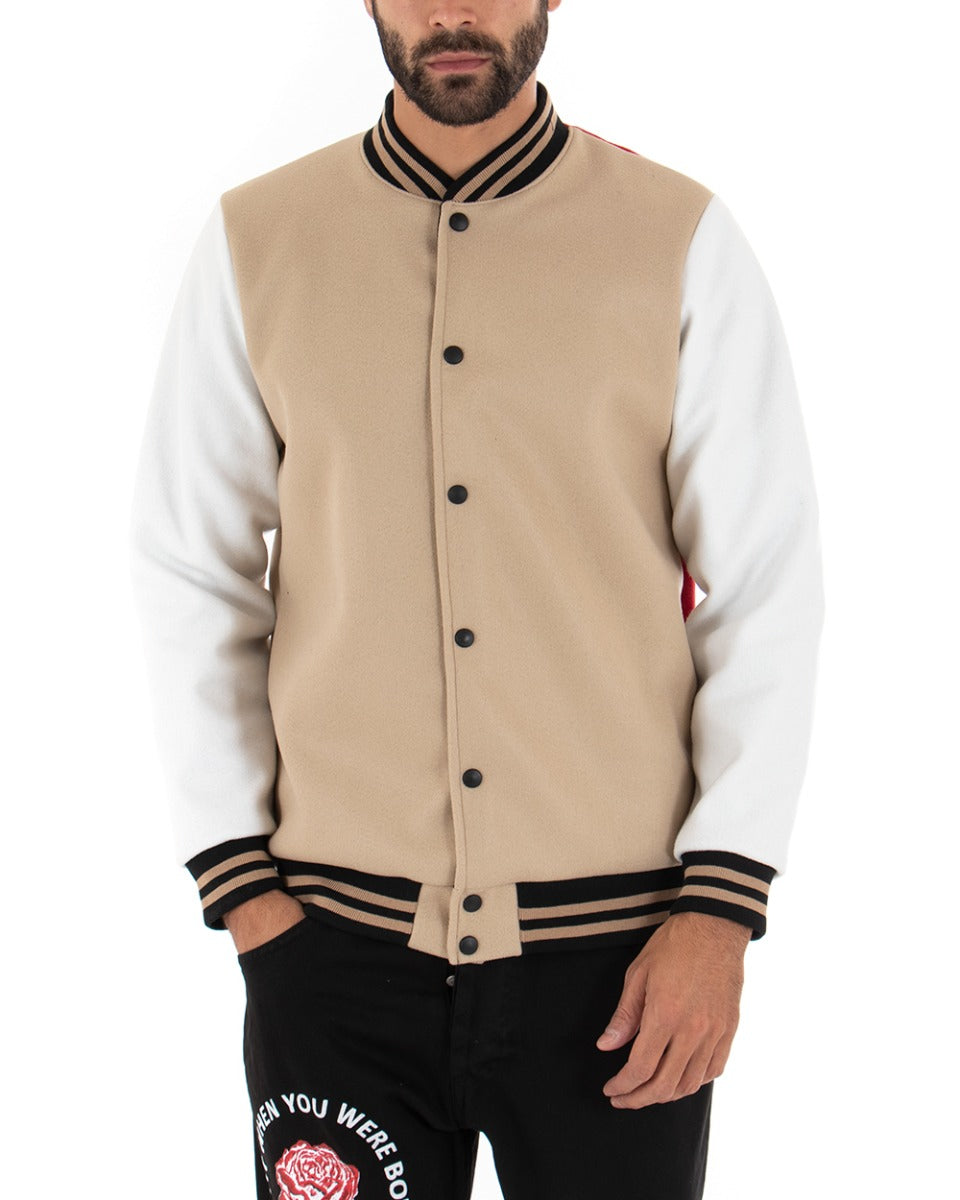 Giubbotto Uomo College Giacca In Tessuto Panno Camel GIOSAL-G2755A