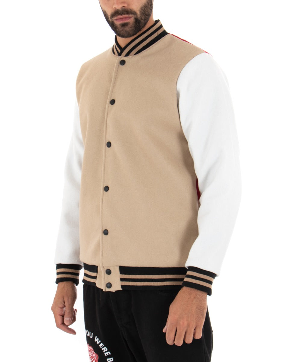 Giubbotto Uomo College Giacca In Tessuto Panno Camel GIOSAL-G2755A