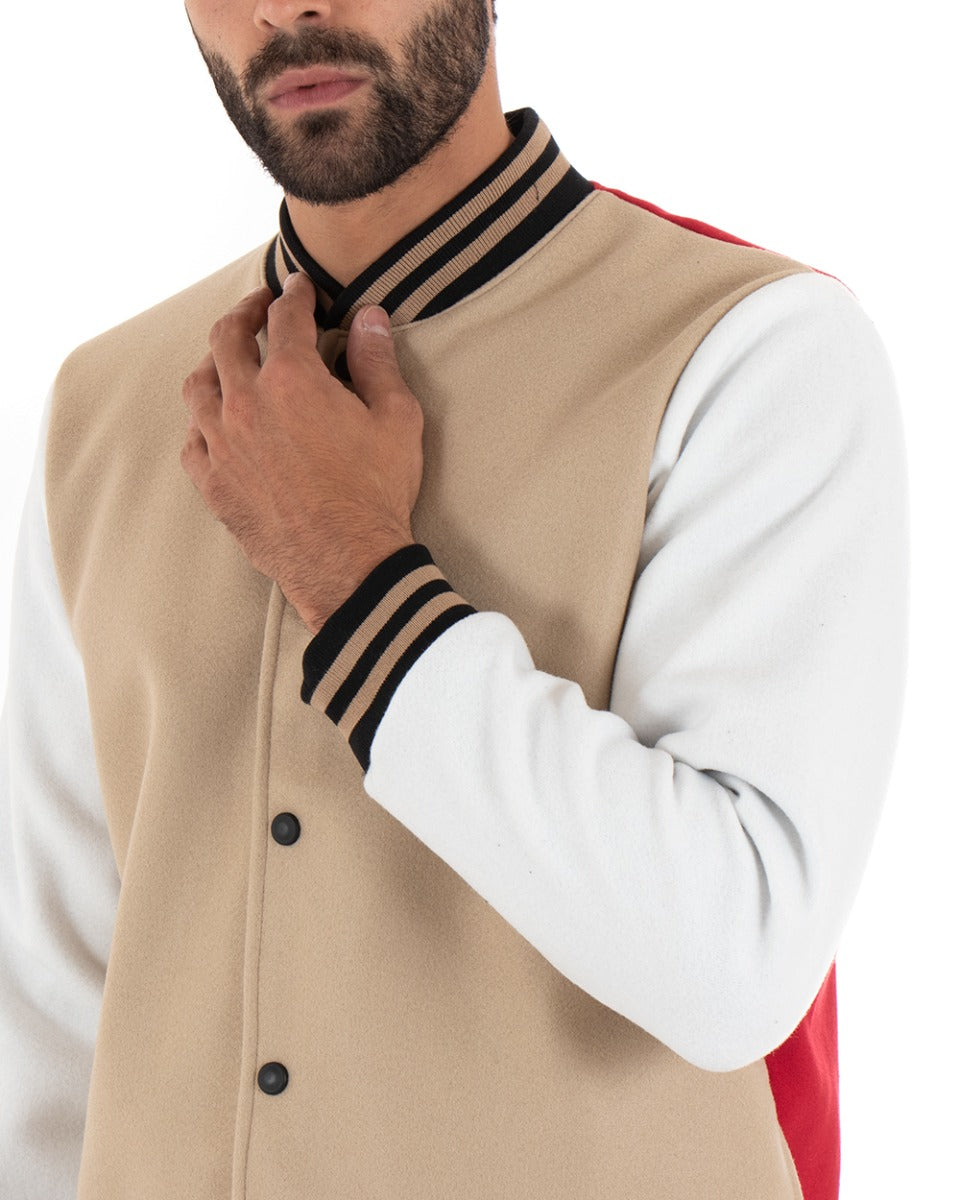Giubbotto Uomo College Giacca In Tessuto Panno Camel GIOSAL-G2755A