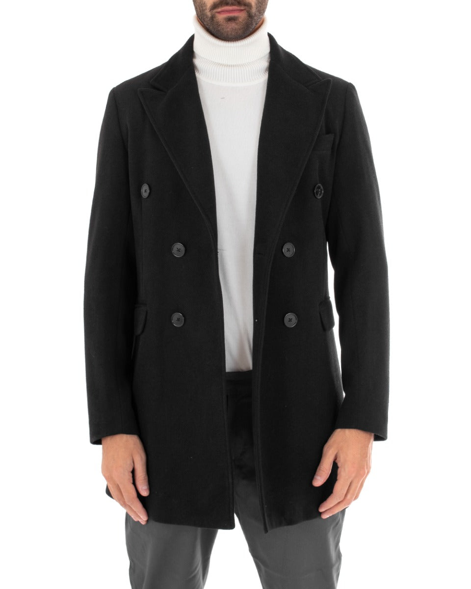 Cappotto Doppiopetto Uomo Giaccone Con Colletto Nero Elegante GIOSAL-G2756A