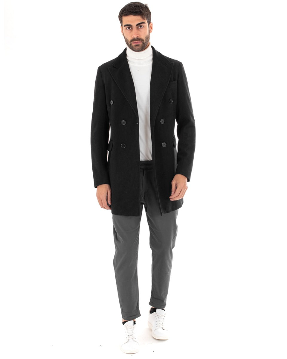 Cappotto Doppiopetto Uomo Giaccone Con Colletto Nero Elegante GIOSAL-G2756A