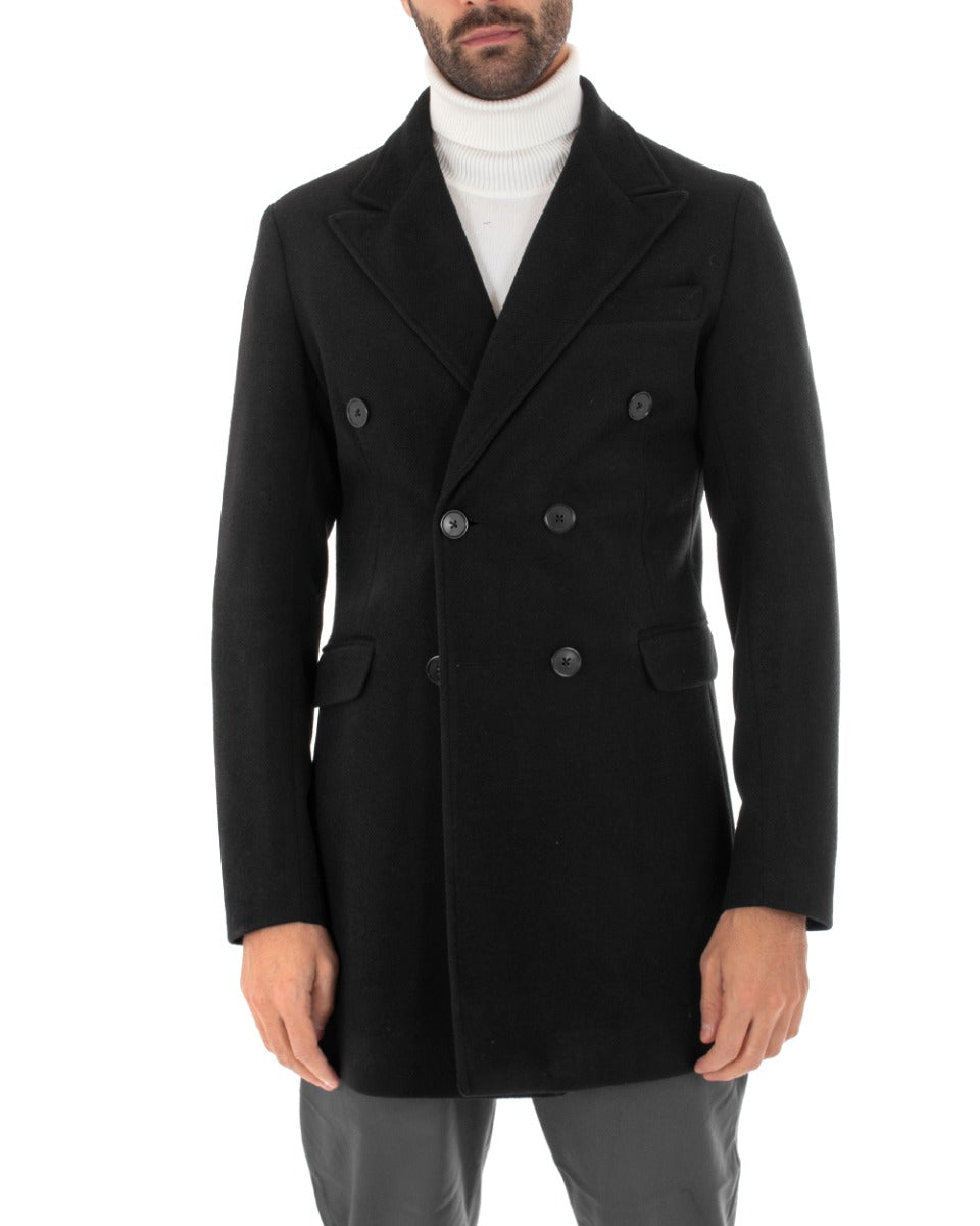 Cappotto Doppiopetto Uomo Giaccone Con Colletto Nero Elegante GIOSAL-G2756A