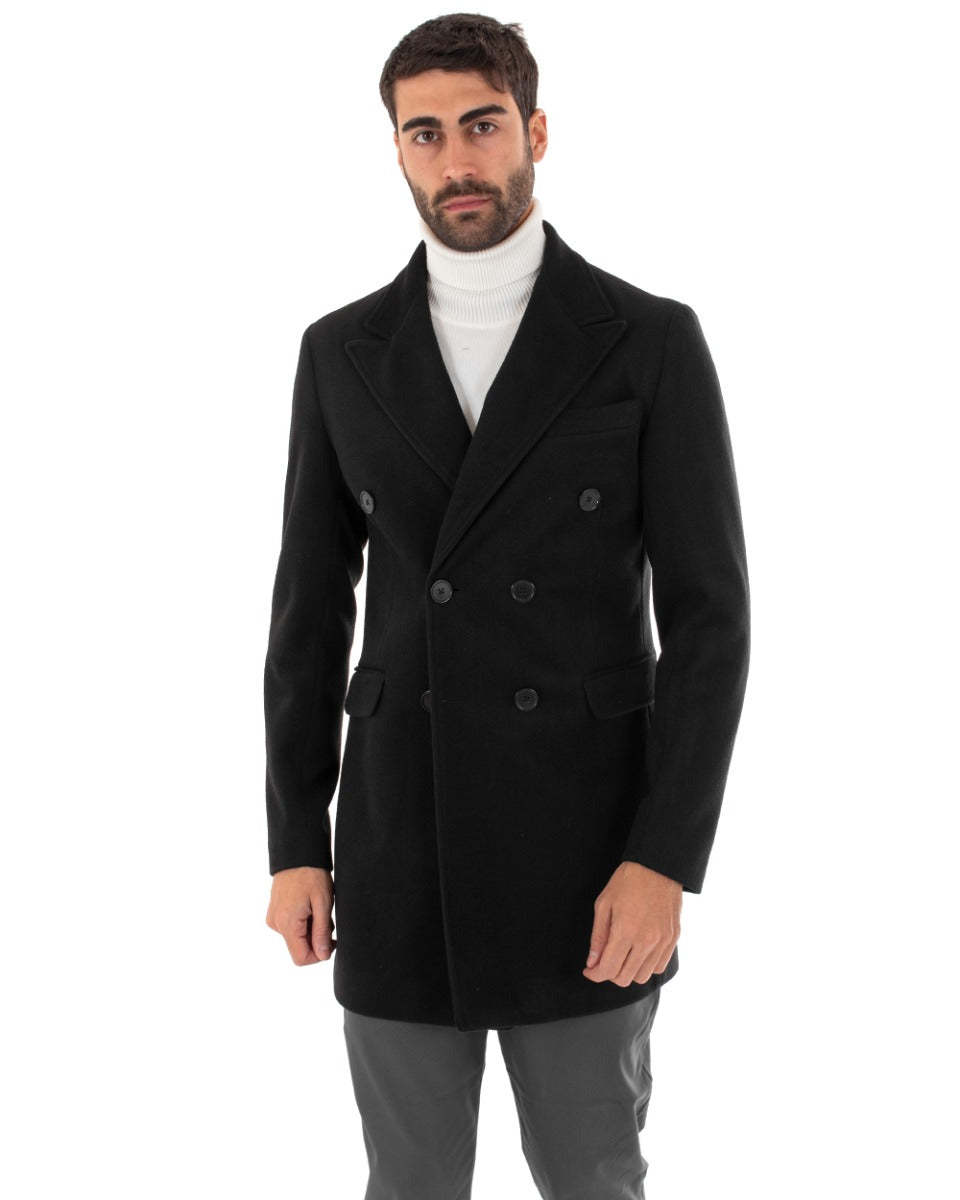 Cappotto Doppiopetto Uomo Giaccone Con Colletto Nero Elegante GIOSAL-G2756A