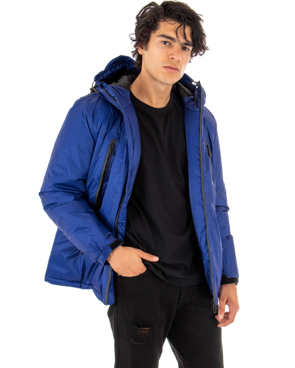 Giubbotto Uomo Tinta Unita Blu Royal Giacca Cappuccio Casual Zip GIOSAL-G2788A