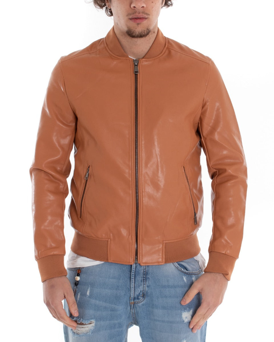 Giubbotto Uomo College Ecopelle Tinta Unita Cuoio GIOSAL-G2805A