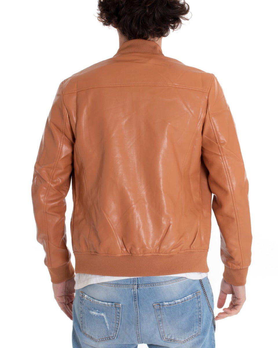 Giubbotto Uomo College Ecopelle Tinta Unita Cuoio GIOSAL-G2805A