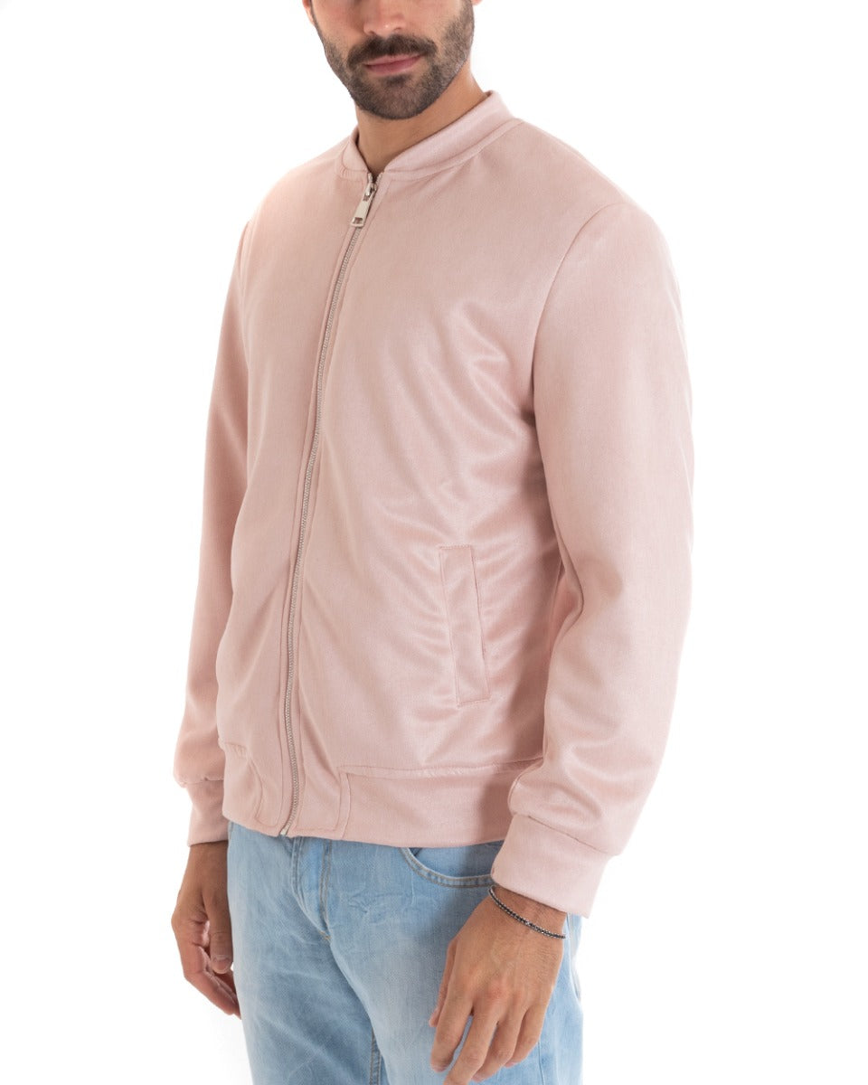 Giubbotto Uomo Bomber Camoscio Tinta Unita Rosa Casual GIOSAL-G2810A