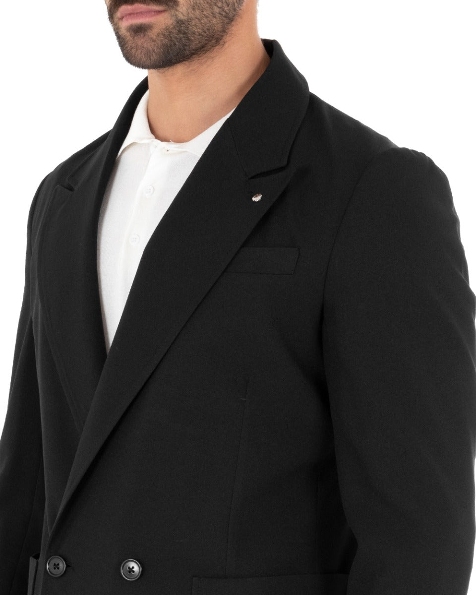 Giacca Doppiopetto Uomo Tinta Unita Nero Reverse Largo Cerimonia Elegante Casual GIOSAL-G2815A