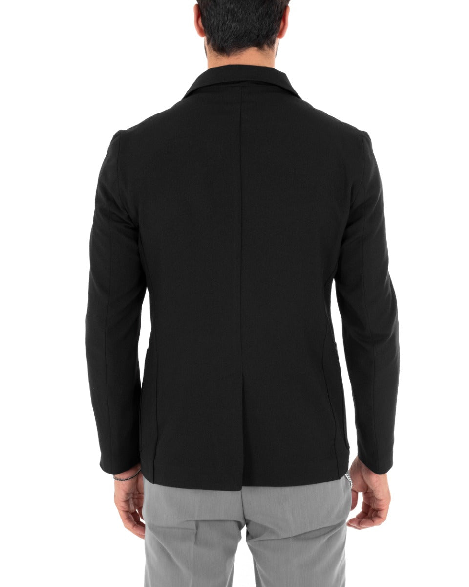 Giacca Doppiopetto Uomo Tinta Unita Nero Reverse Largo Cerimonia Elegante Casual GIOSAL-G2815A