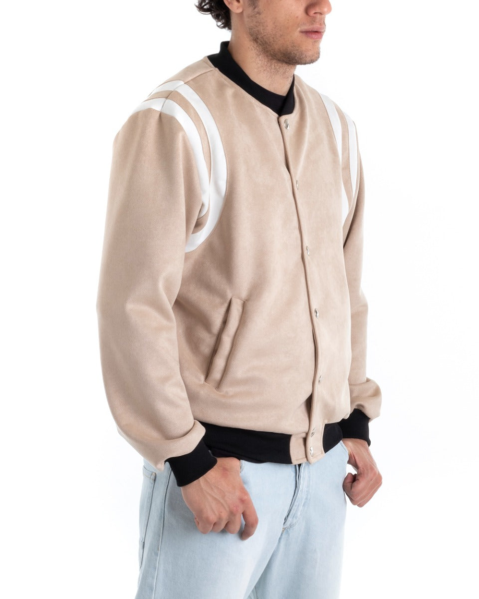 Giubbotto Uomo Giacca Bomber Camoscio Beige Basket Casual GIOSAL-G2824A