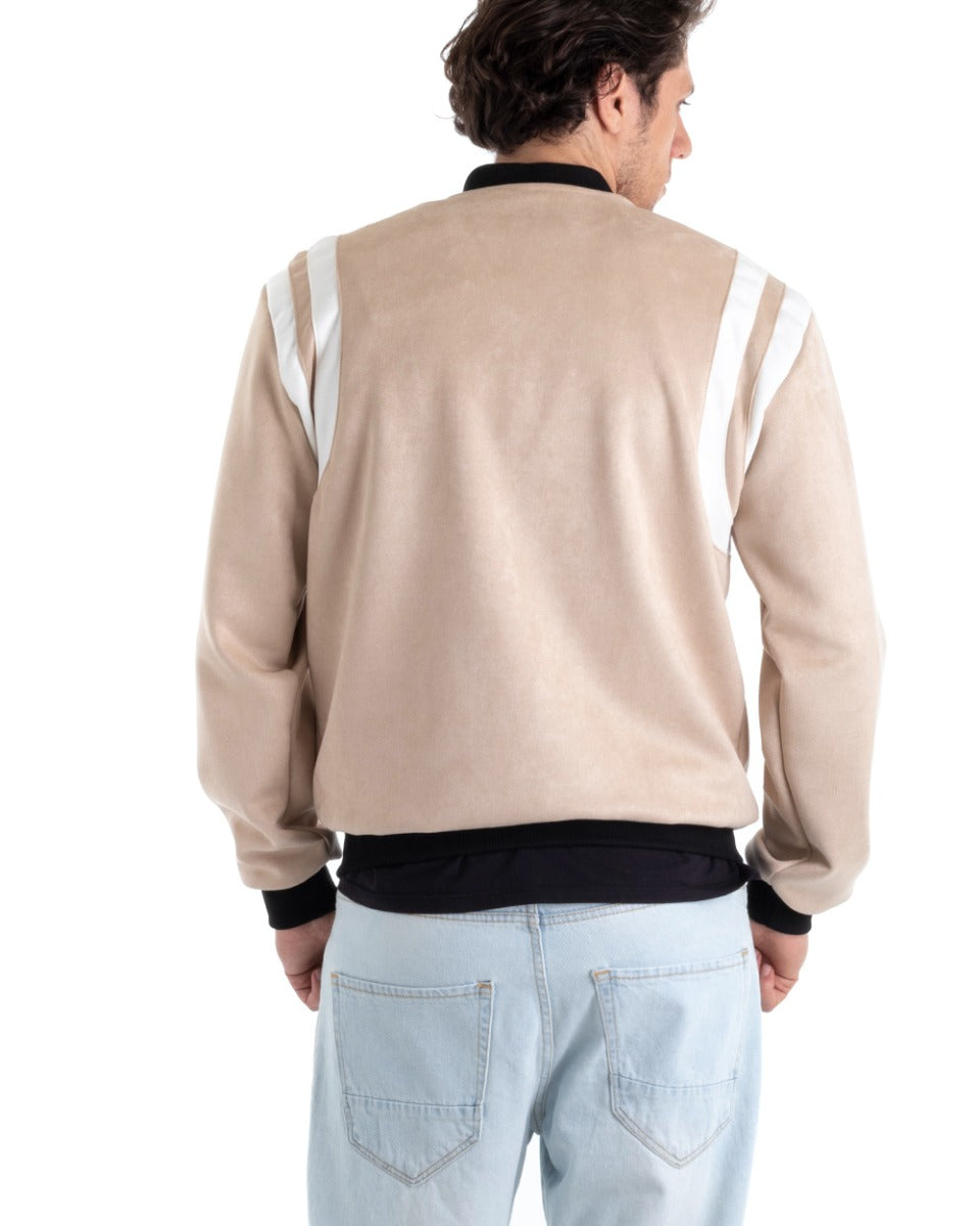 Giubbotto Uomo Giacca Bomber Camoscio Beige Basket Casual GIOSAL-G2824A