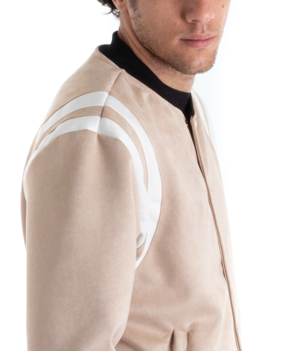 Giubbotto Uomo Giacca Bomber Camoscio Beige Basket Casual GIOSAL-G2824A