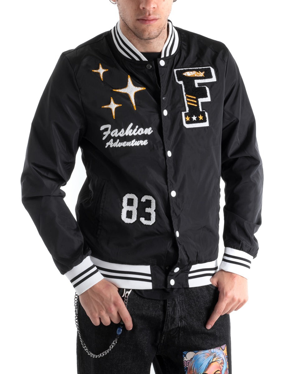 Giubbotto Uomo Giacca Bomber Nero Con Patch Tessuto Tecnico GIOSAL-G2826A