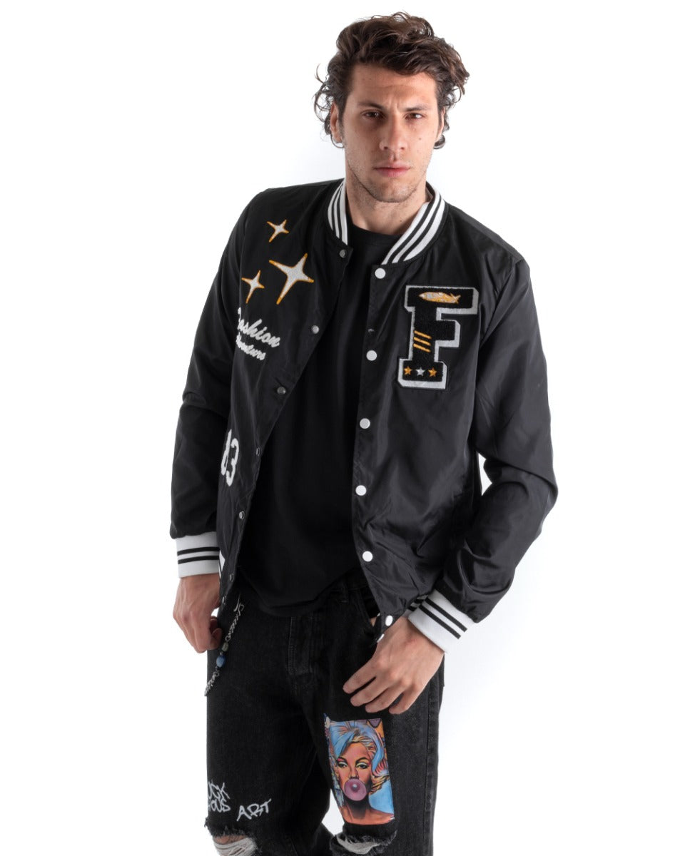 Giubbotto Uomo Giacca Bomber Nero Con Patch Tessuto Tecnico GIOSAL-G2826A