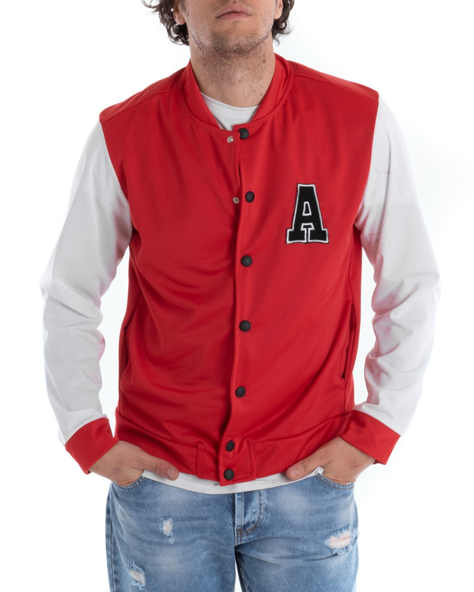 Giubbotto Uomo Giacca College Bomber Bicolore Bianco Rosso Basket Casual GIOSAL-G2835A