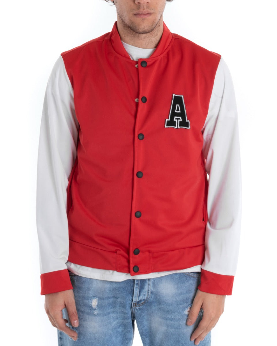 Giubbotto Uomo Giacca College Bomber Bicolore Bianco Rosso Basket Casual GIOSAL-G2835A