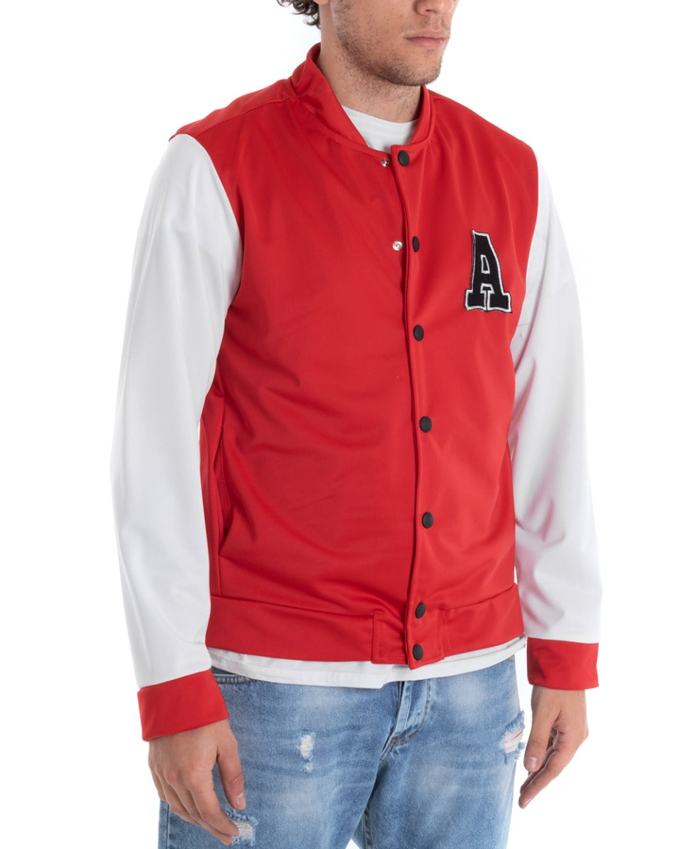 Giubbotto Uomo Giacca College Bomber Bicolore Bianco Rosso Basket Casual GIOSAL-G2835A