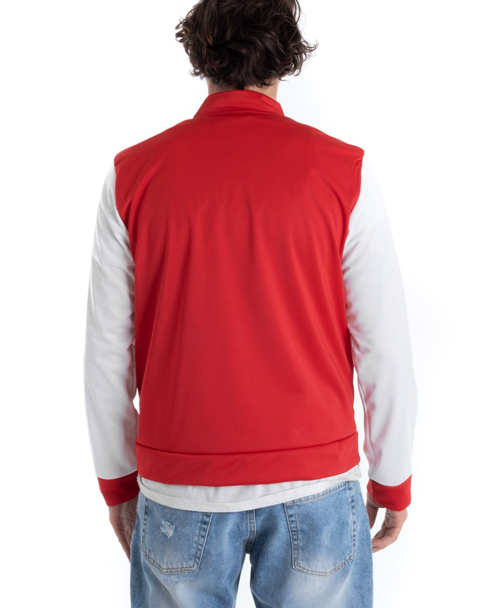 Giubbotto Uomo Giacca College Bomber Bicolore Bianco Rosso Basket Casual GIOSAL-G2835A