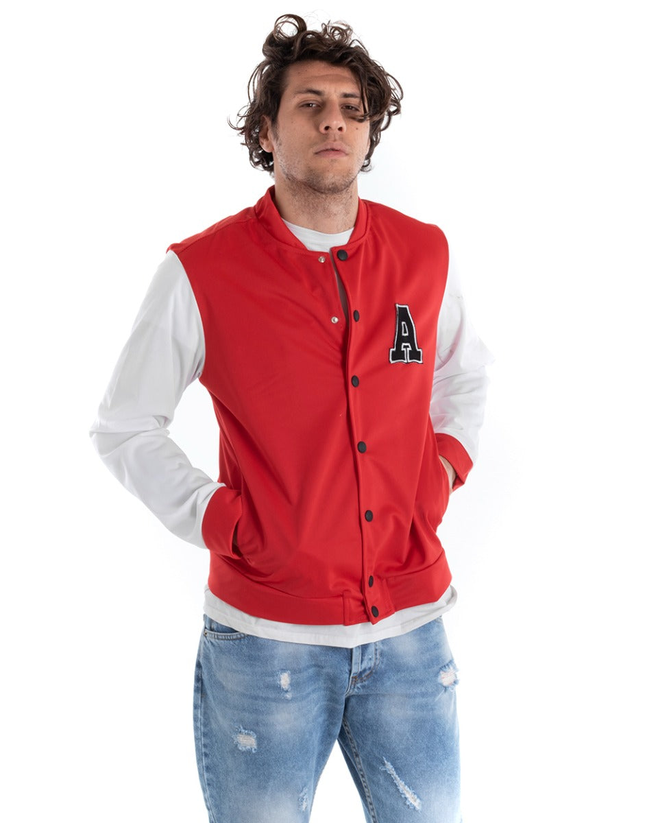 Giubbotto Uomo Giacca College Bomber Bicolore Bianco Rosso Basket Casual GIOSAL-G2835A