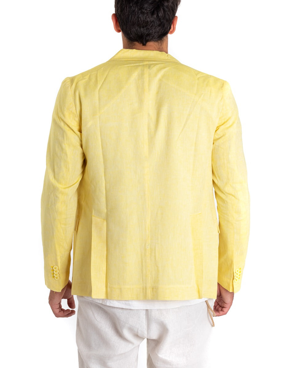 Giacca Uomo Lino Doppiopetto Melangiata Cerimonia Elegante Casual Giallo GIOSAL-G2838A
