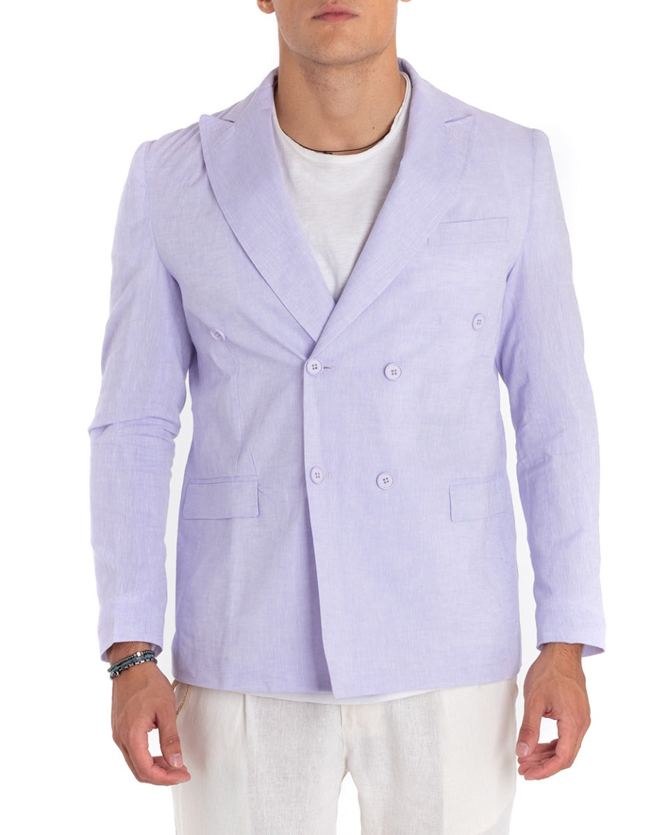 Giacca Uomo Lino Doppiopetto Melangiata Cerimonia Elegante Casual Lilla GIOSAL-G2839A