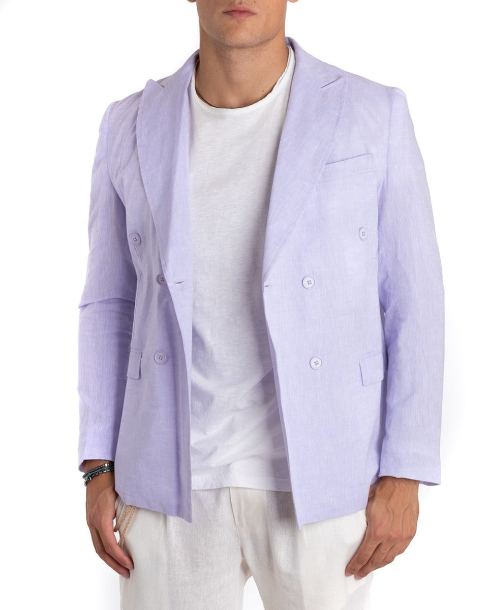 Giacca Uomo Lino Doppiopetto Melangiata Cerimonia Elegante Casual Lilla GIOSAL-G2839A