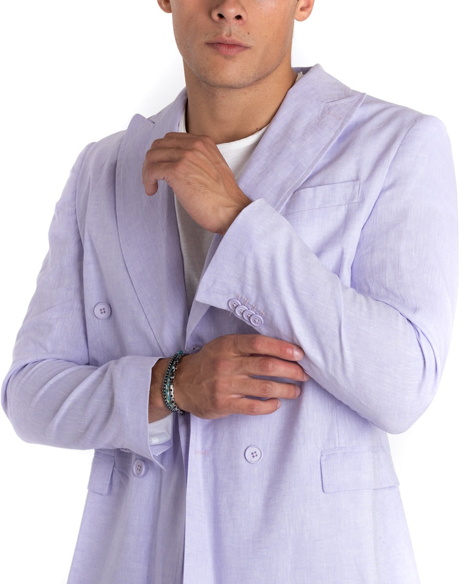 Giacca Uomo Lino Doppiopetto Melangiata Cerimonia Elegante Casual Lilla GIOSAL-G2839A