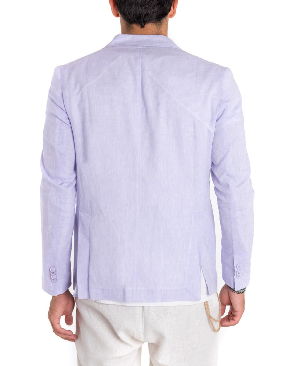 Giacca Uomo Lino Doppiopetto Melangiata Cerimonia Elegante Casual Lilla GIOSAL-G2839A