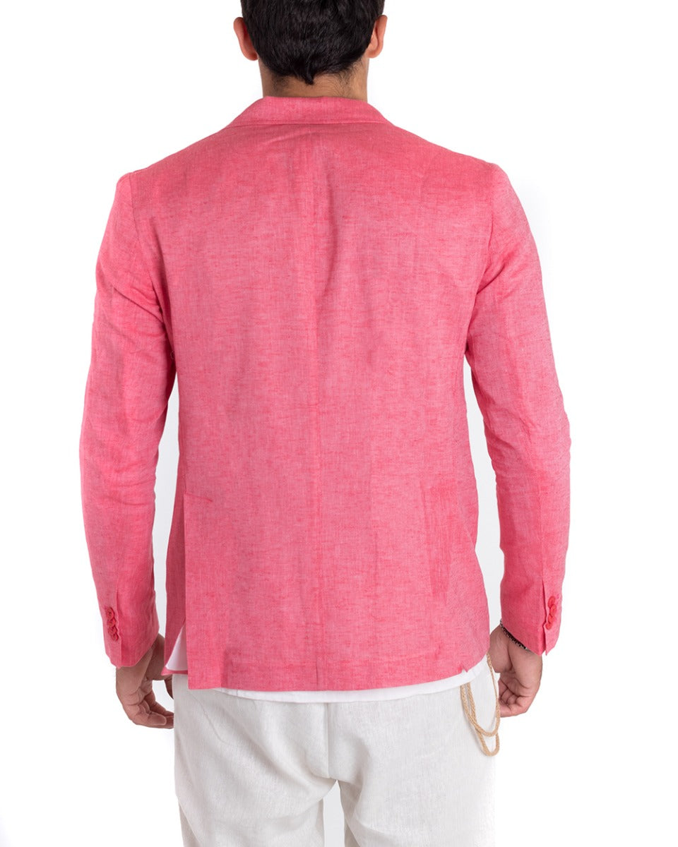 Giacca Uomo Lino Doppiopetto Melangiata Cerimonia Elegante Casual Corallo GIOSAL-G2843A