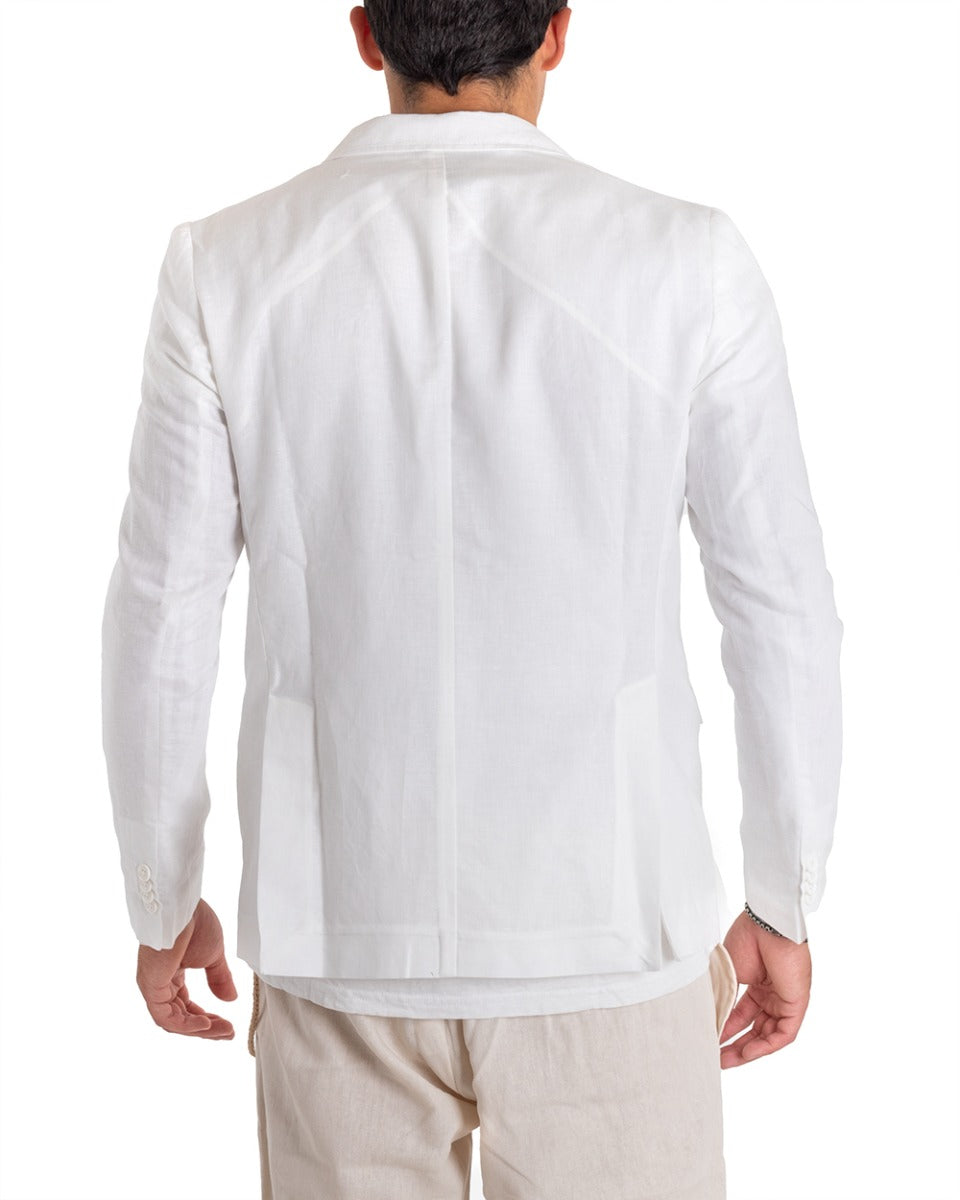 Giacca Uomo Lino Doppiopetto Melangiata Cerimonia Elegante Casual Bianco GIOSAL-G2848A