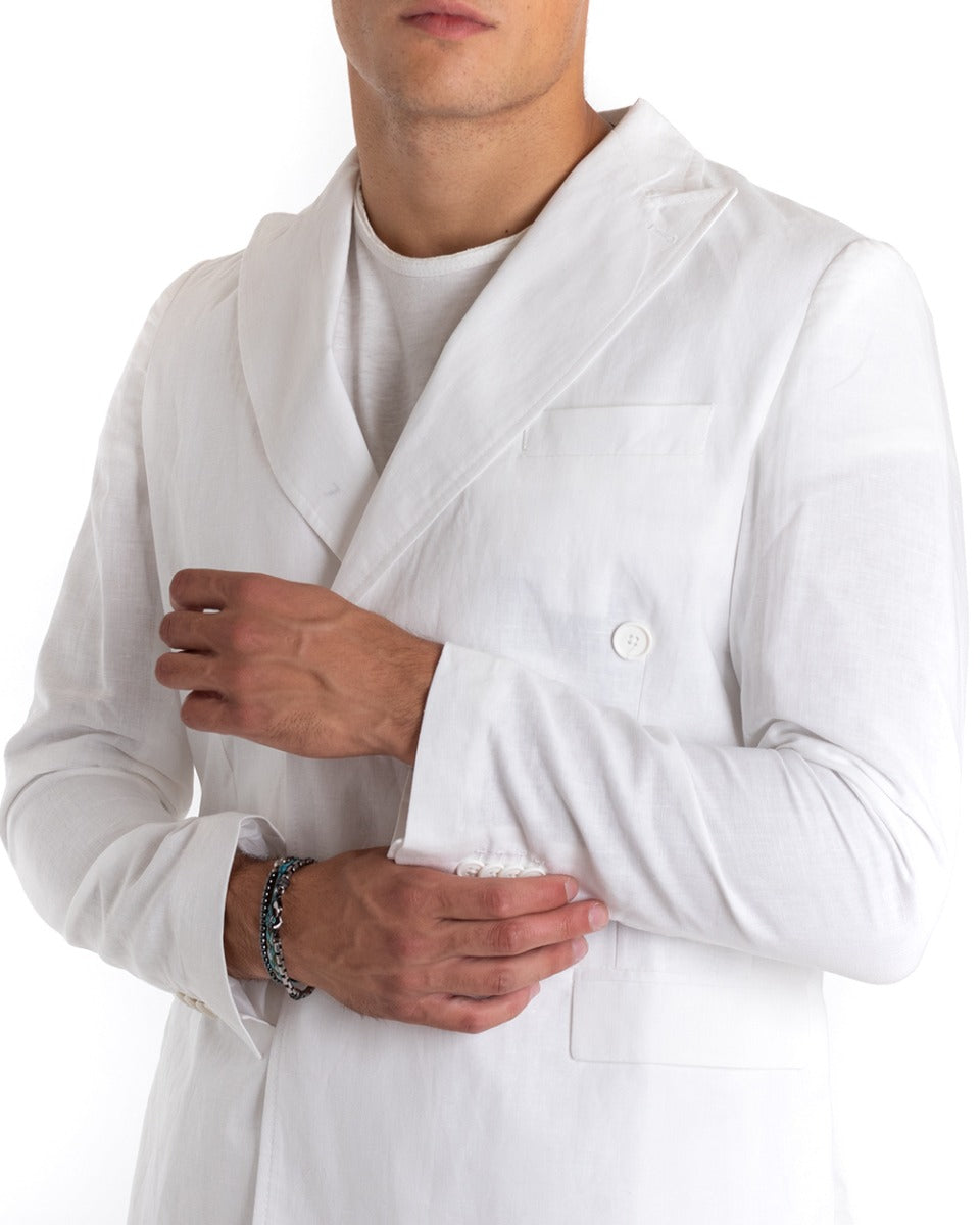 Giacca Uomo Lino Doppiopetto Melangiata Cerimonia Elegante Casual Bianco GIOSAL-G2848A