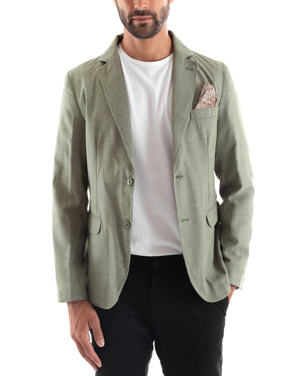 Giacca Uomo Lino Monopetto Melangiata Verde Cerimonia Elegante Casual GIOSAL-G2857A