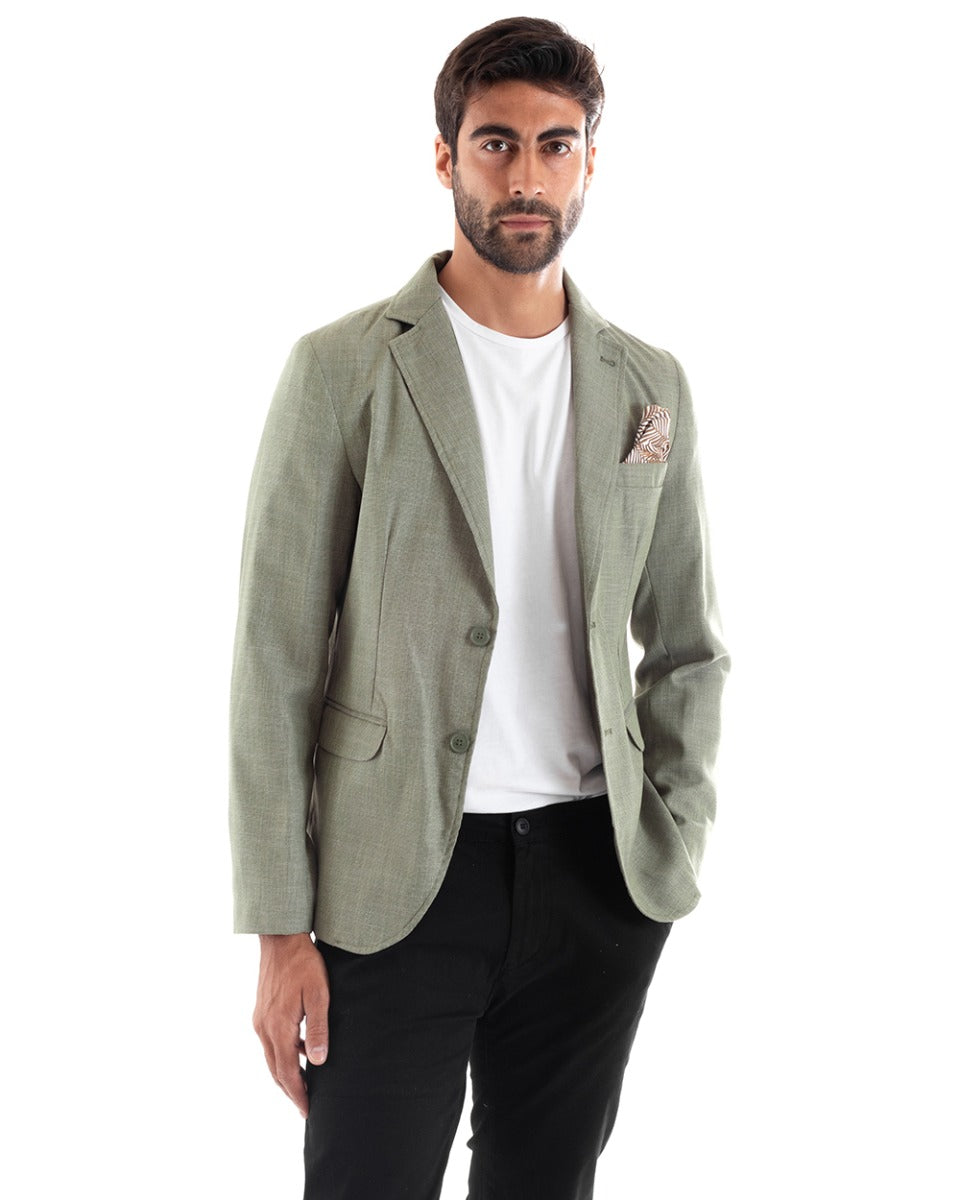 Giacca Uomo Lino Monopetto Melangiata Verde Cerimonia Elegante Casual GIOSAL-G2857A