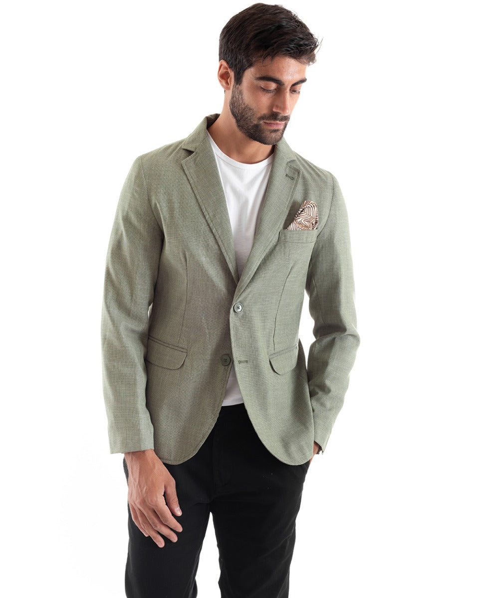 Giacca Uomo Lino Monopetto Melangiata Verde Cerimonia Elegante Casual GIOSAL-G2857A