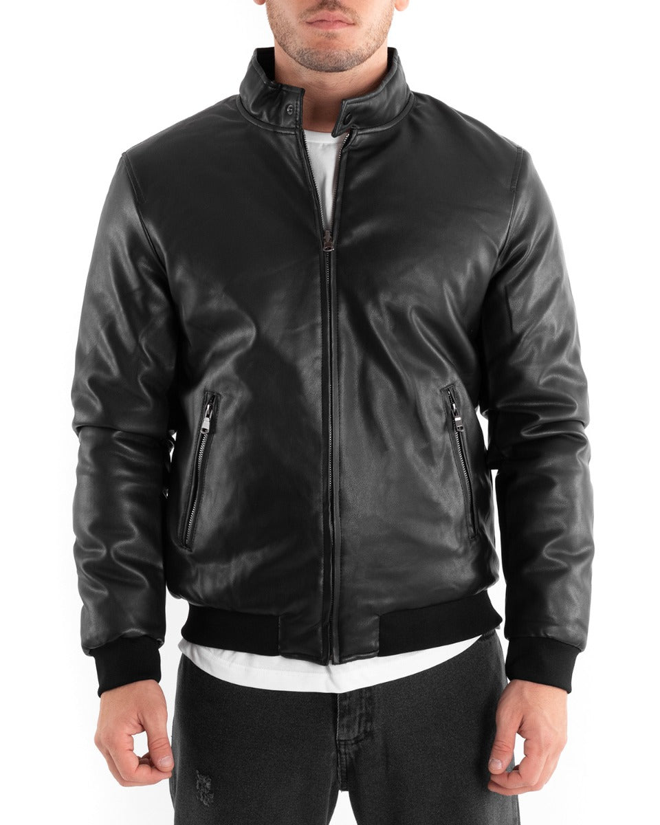 Giubbotto Uomo Bomber Ecopelle Nero Reversibile Double Face GIOSAL-G2877A