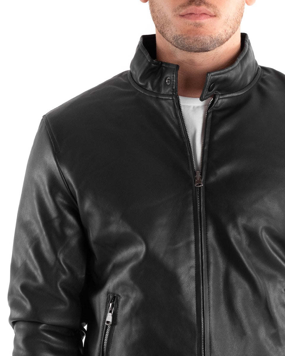 Giubbotto Uomo Bomber Ecopelle Nero Reversibile Double Face GIOSAL-G2877A