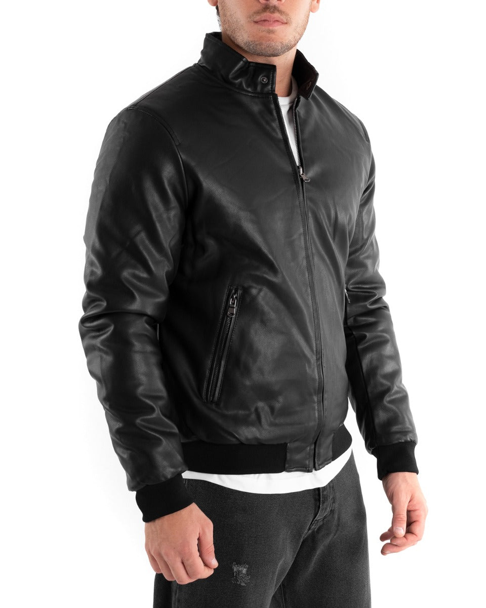 Giubbotto Uomo Bomber Ecopelle Nero Reversibile Double Face GIOSAL-G2877A