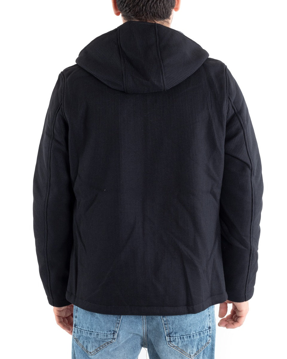 Giubbotto Uomo Bomber Cappuccio Tessuto Tecnico Blu Casual GIOSAL-G2885A