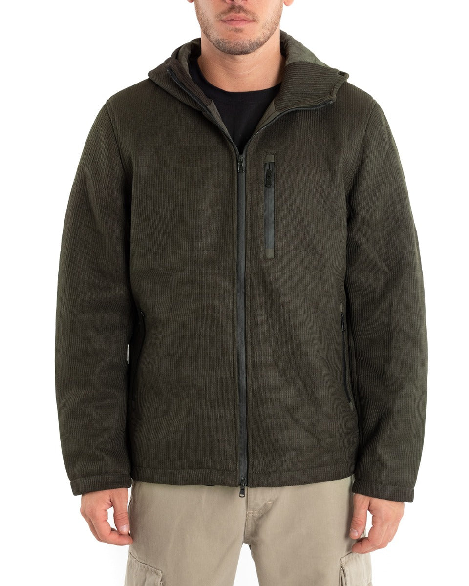 Giubbotto Uomo Bomber Cappuccio Tessuto Tecnico Verde Casual GIOSAL-G2886A