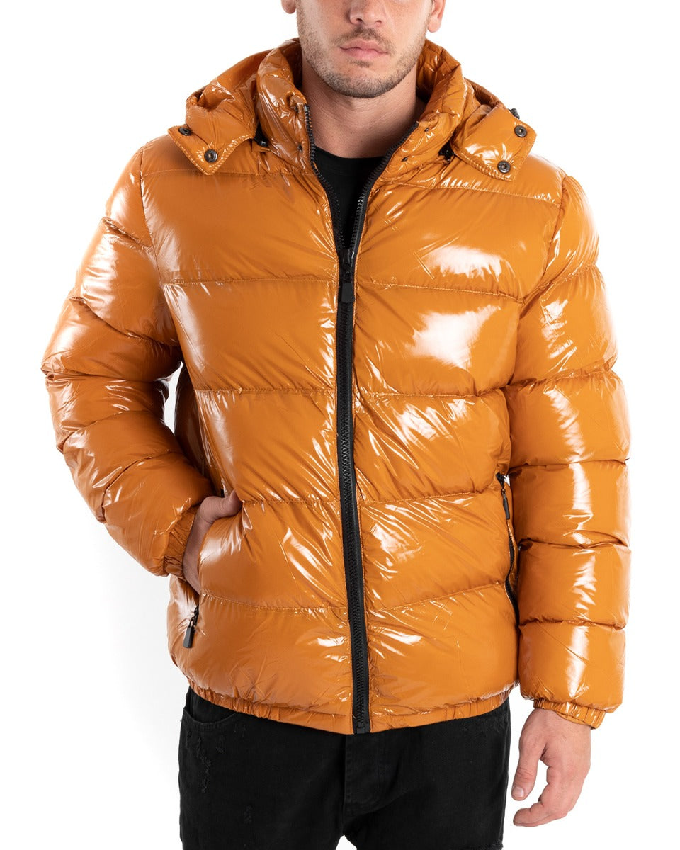 Giubbotto Uomo Vernice Oversize Tinta Unita Senape Lucido Casual GIOSAL-G2893A
