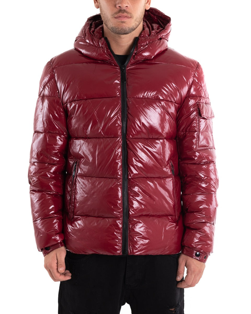 Giubbotto Uomo Bomber Lucido Vernice Oversize Taschino Puffer Bordeaux GIOSAL-G2909A