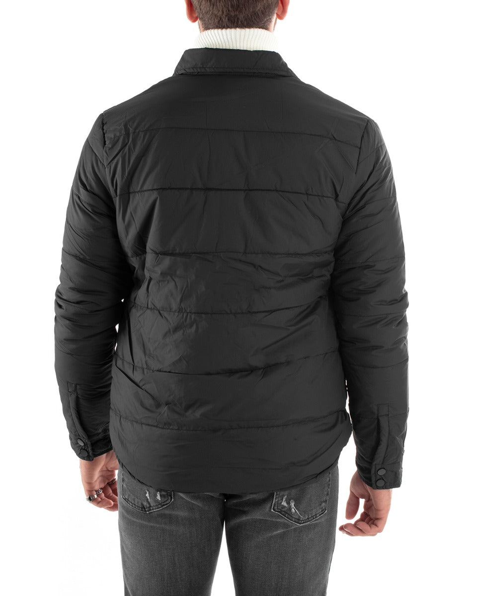 Giubbotto Uomo Giacca Trapuntata Con Colletto Tinta Unita Nero GIOSAL-G2919A