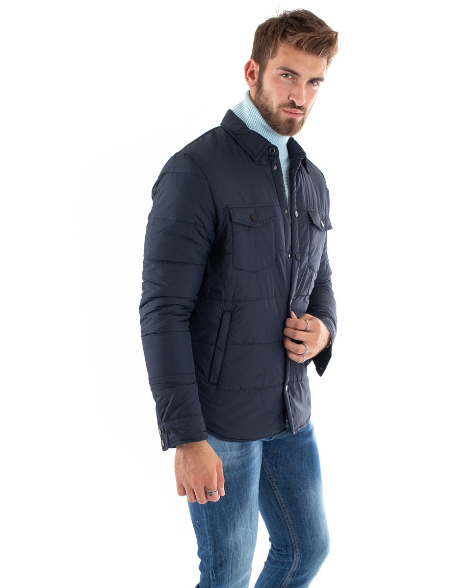 Giubbotto Uomo Giacca Trapuntata Con Colletto Tinta Unita Blu GIOSAL-G2920A